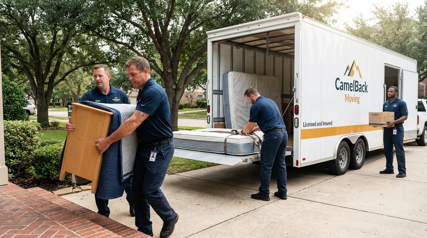 Crew loading residential truck for cross-state move from Spencer, IA