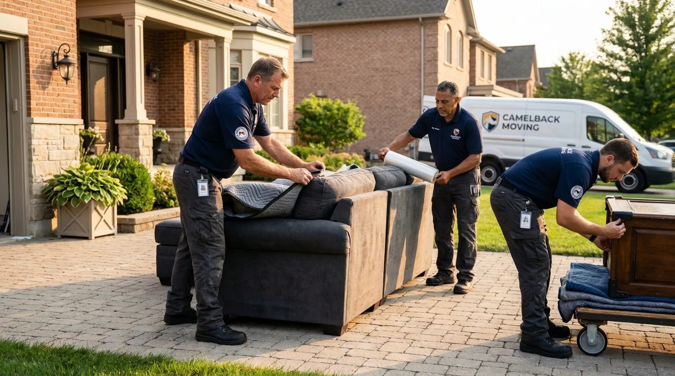 Large estate moving crew wrapping furniture in Spencer, IA